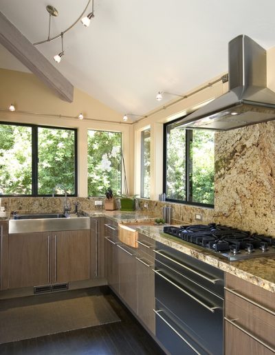 modern kitchen with stainless appliances and granite countertops,track lighting